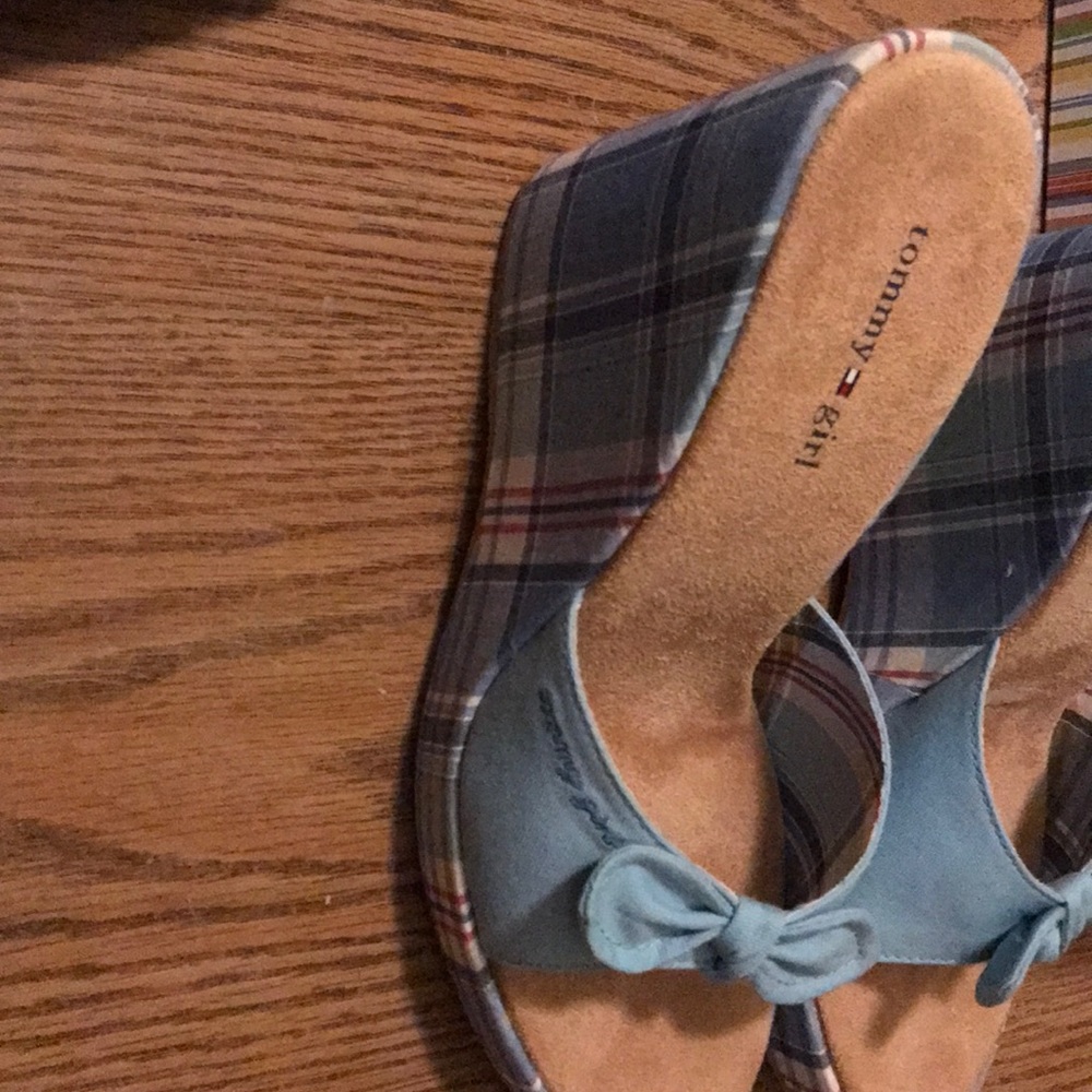 Tommy Hilfiger Blue Plaid Wedge Sandals - Picture 3 of 4